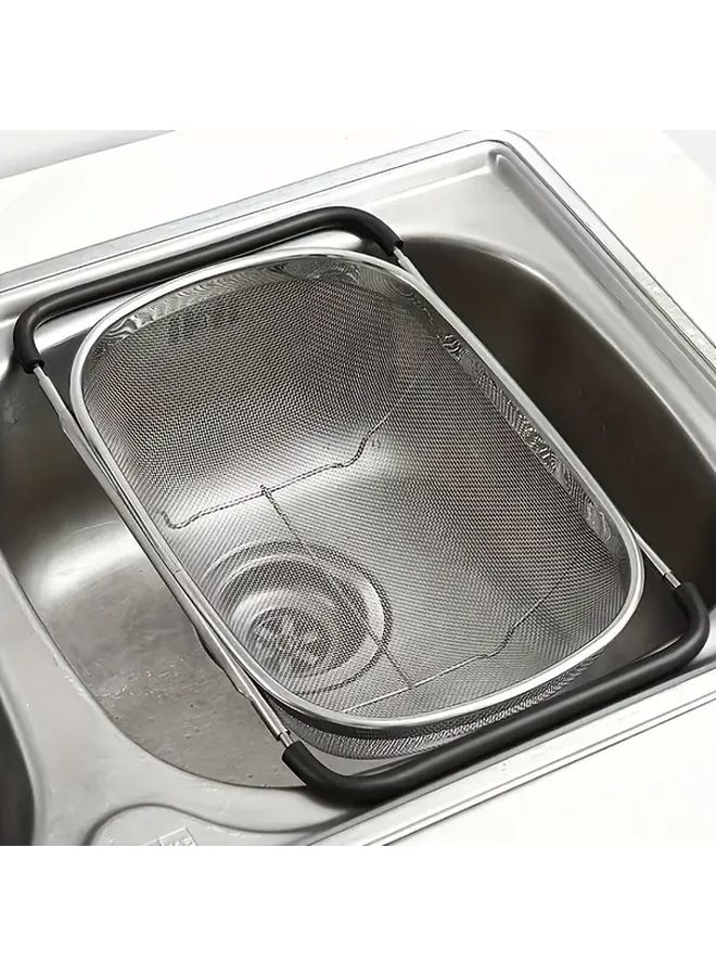 Stainless Steel Sink Strainer Basket Adjustable Draining Rack For Vegetables Fruits - Image 1
